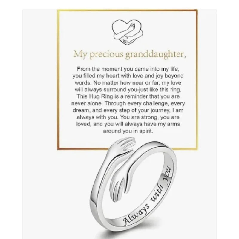 To My Granddaughter hug ring on its keepsake card
