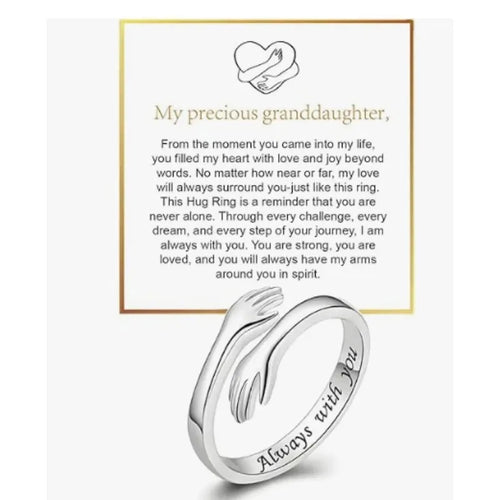 To My Granddaughter hug ring on its keepsake card